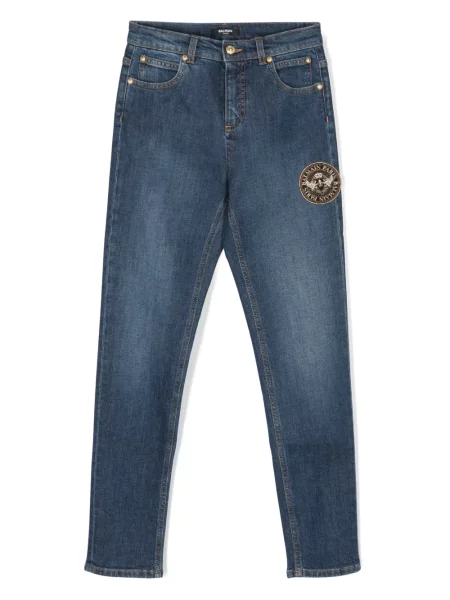 Jeansy straight leg dziecięce Balmain niebieskie