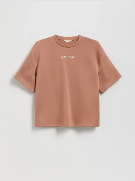 Reserved Tricou cu broderie cafeniu
