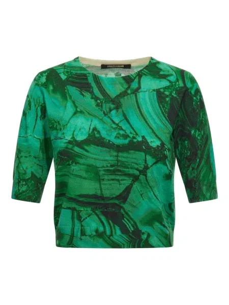 Tricou Roberto Cavalli cu imagine cu imprimeu abstract verde