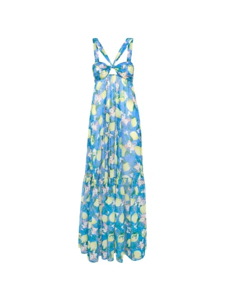 Rochie maxi La Perla cu perle cu model floral albastru