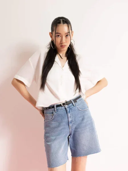 Kołnierzykowy koszula Defacto z krótkim rękawem biała