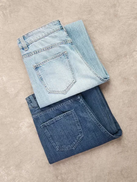 Reserved Джинси широкого крою з домішкою льону синій