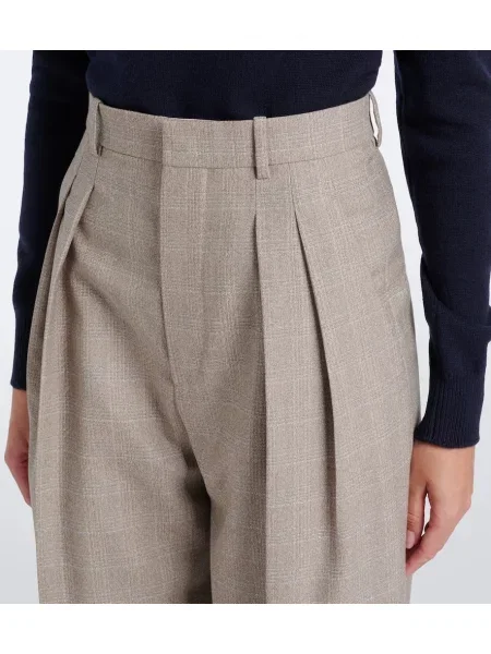 Vlnené kockované nohavice Bottega Veneta béžová