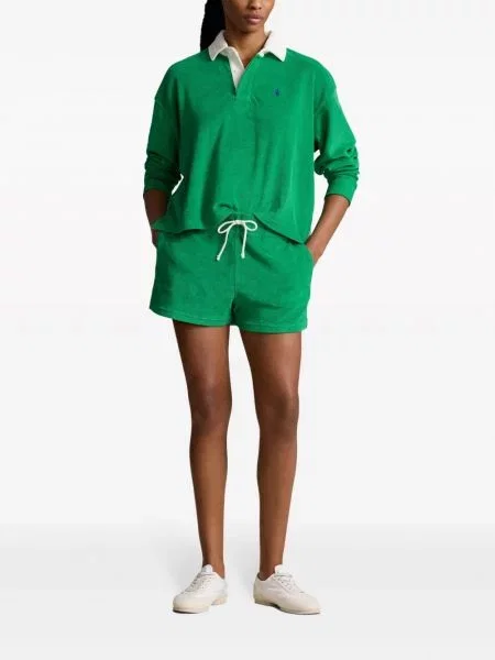 Gėlėtos raštuotos lininiai polo marškinėliai Polo Ralph Lauren balta