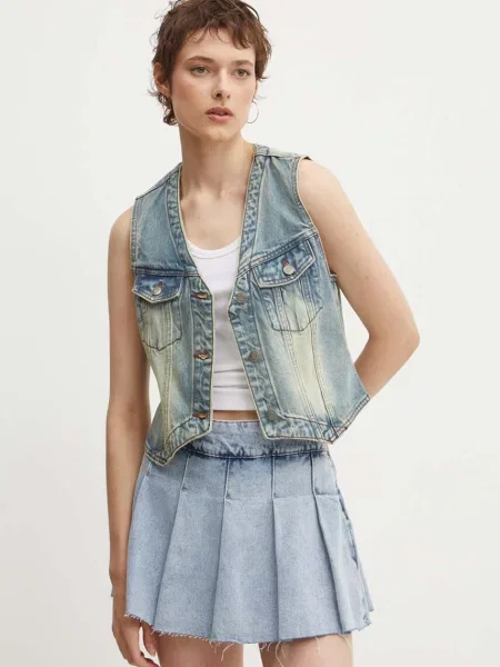 Дънков елек Guess Originals с едно копче синьо