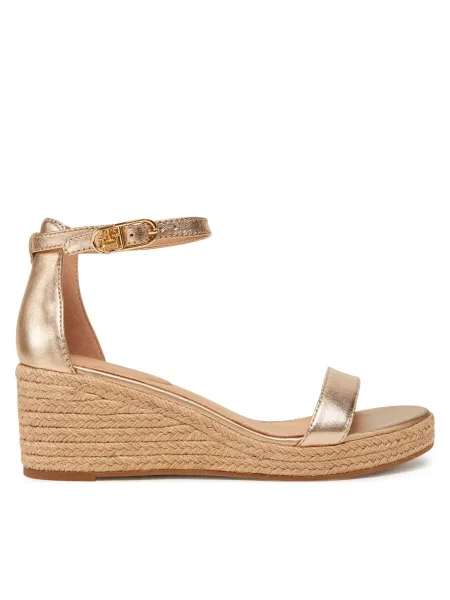 Кожени сандали Tommy Hilfiger TH METALLIC MID WEDGE ESPADRILLE златисто