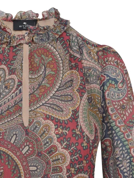 Rochie maxi Etro cu volane cu model paisley de costum roșu