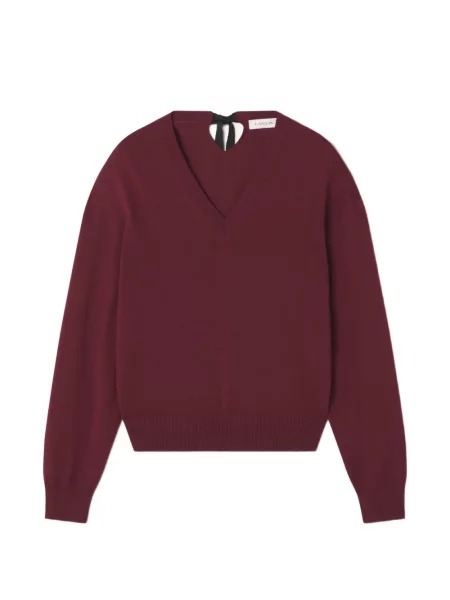 Pulover Lanvin din lână merinos cu decolteu în V roșu
