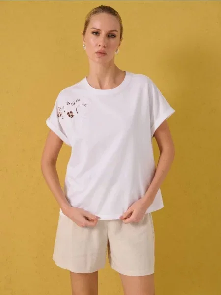 Ребриста смугаста блузка з віскозою білий