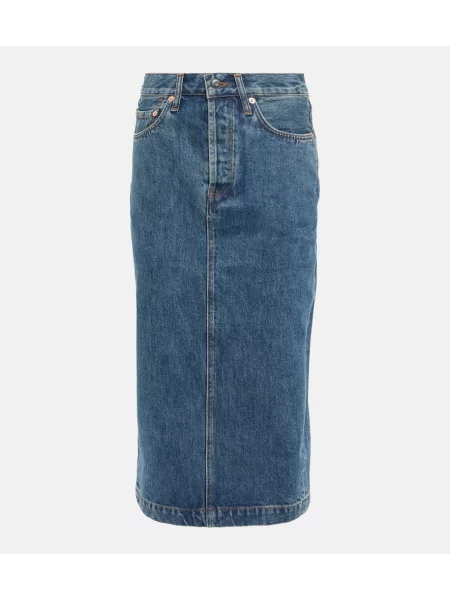 Fustă din denim Wardrobe.nyc cu talie înaltă până la genunchi albastru