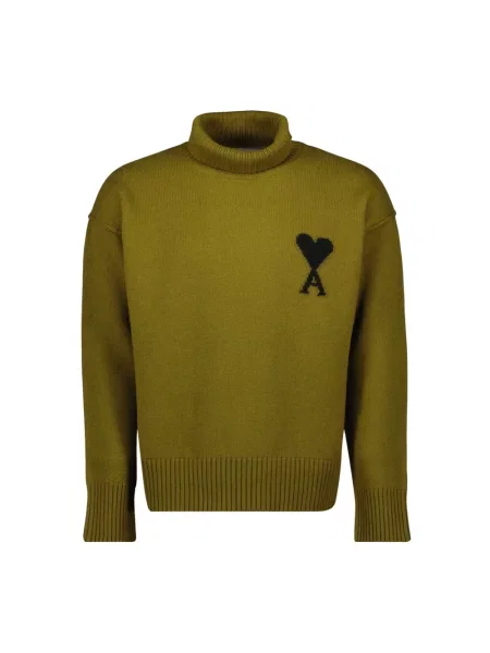 Sweter Ami Paris wełniany w serca zielony