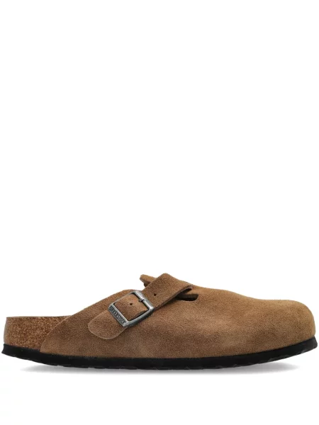 Papuci tip mules Birkenstock din piele de căprioară fără toc maro