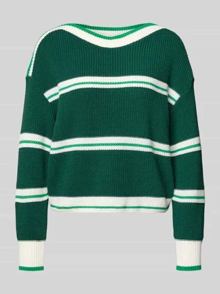 Sweter z dzianiny z dekoltem w łódkę Marc Cain zielony