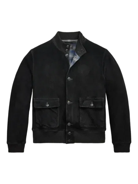 Geacă bomber Ralph Lauren Rrl din piele de căprioară negru