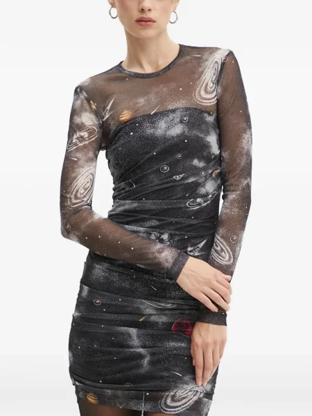 Długa sukienka jeansowa Moschino Jeans garniturowa czarna