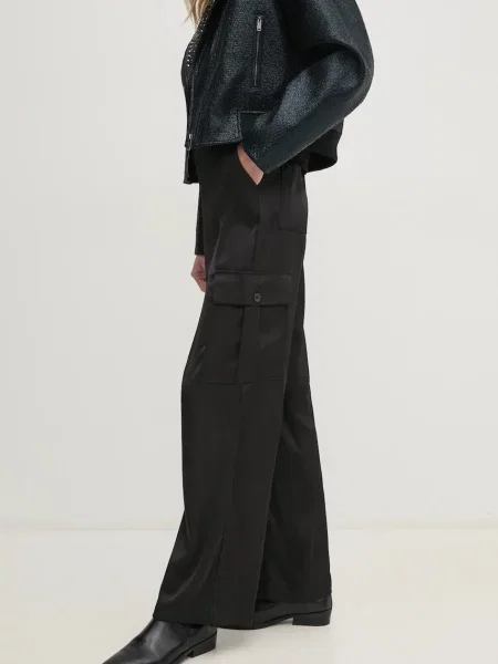 Dkny pantaloni femei drept high waist negru