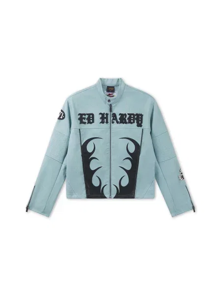 Ed Hardy Geacă de primăvară-toamnă Gothic Flames azuriu negru