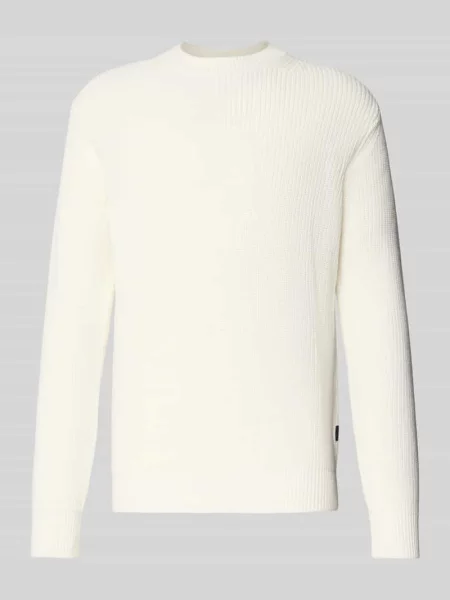 Sweter z dzianiny z prążkowanymi wykończeniami Replay biały