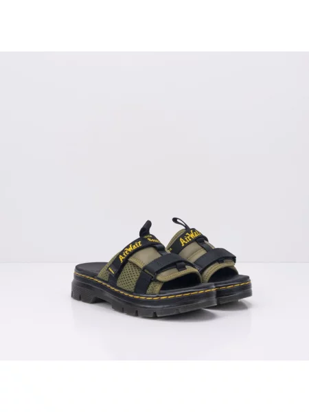 Klapki Dr. Martens skórzane na platformie zielone