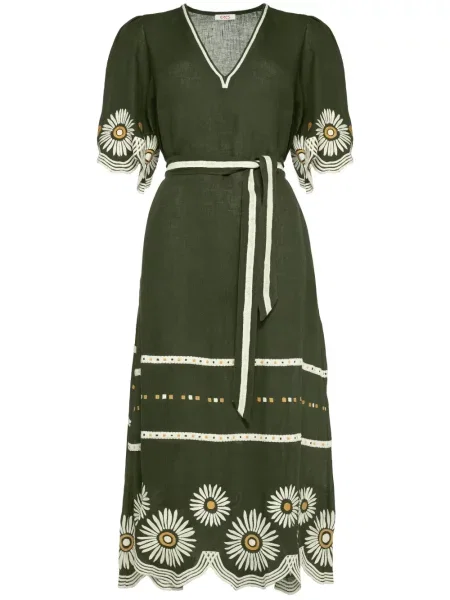 Rochie Eres de in cu model floral de costum verde