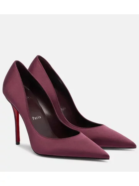 Pantofi cu toc Christian Louboutin din satin bordo