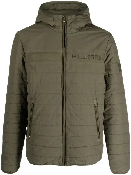 Geacă Tommy Hilfiger cu broderie cu glugă verde
