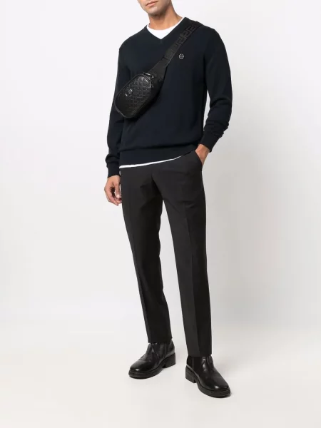 Sweter Philipp Plein z dekoltem w serek niebieski