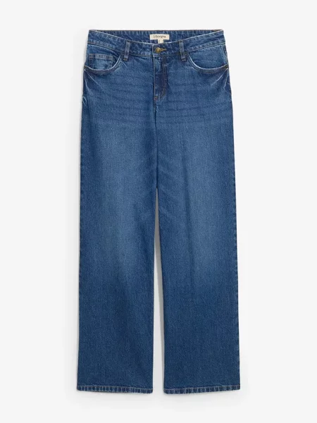 Jeansy wide leg średni stan niebieskie