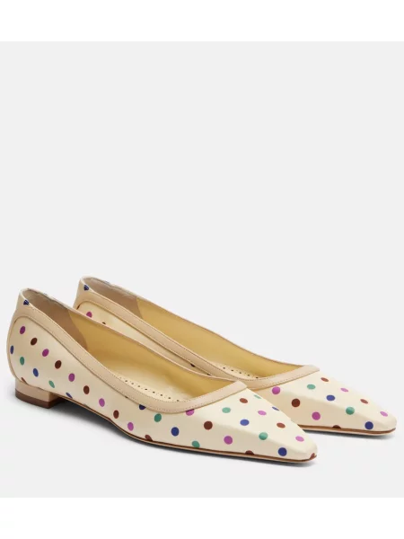 Balerini Manolo Blahnik din piele cu buline alb