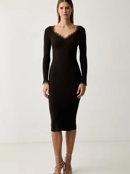 Twinset rochie tricotată cu vâscoză maro