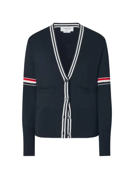 Cardigan Thom Browne cu dungi din jacard albastru