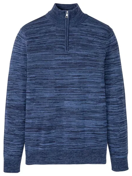 Sweter melanżowy ze stójką z dzianiny z bawełną niebieski