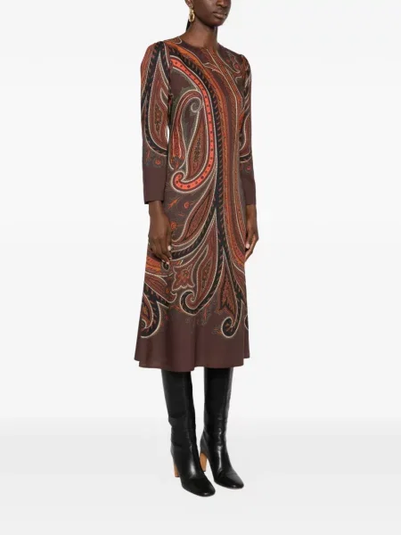 Lung rochie Etro cu imagine cu model paisley maro