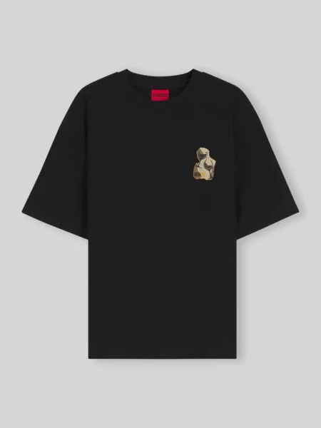 T-shirt o kroju regular fit z czystej bawełny model Detzi' Hugo czarna