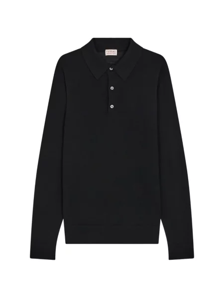 Lung tricou polo Fursac de lână negru