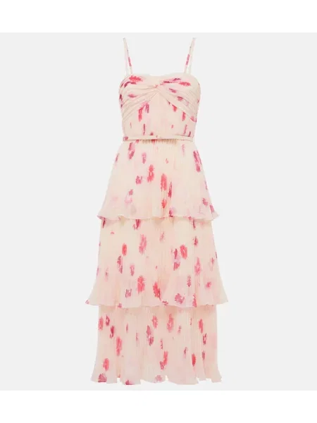 Midi obleka Self-portrait iz šifona s cvetličnim vzorcem bela