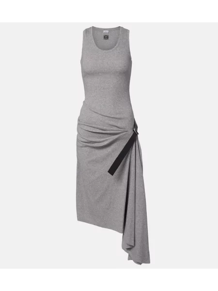 Dzianinowa sukienka midi Loewe drapowana do kolan szara
