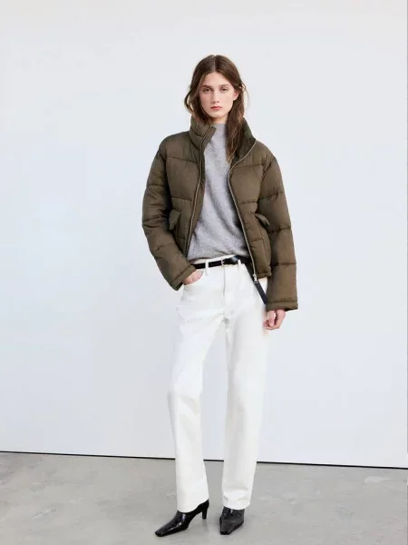 Pikowana kurtka z naszytymi khaki Kobieta XS MANGO