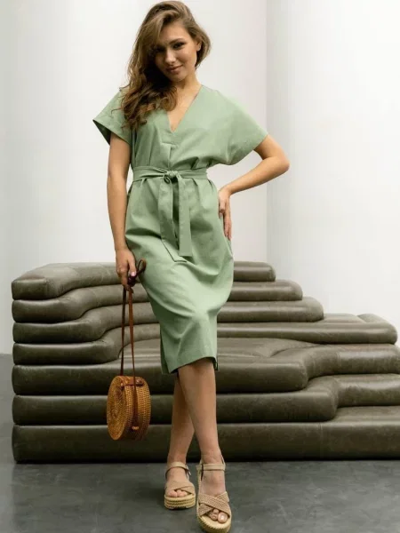 Лляна Сукня міді Seventeen зелений