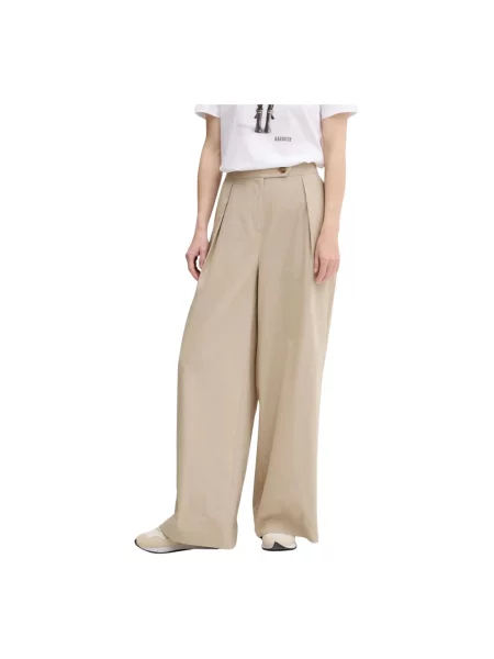 Barbour spodnie z domieszką lnu LUCY szerokie high waist beżowy