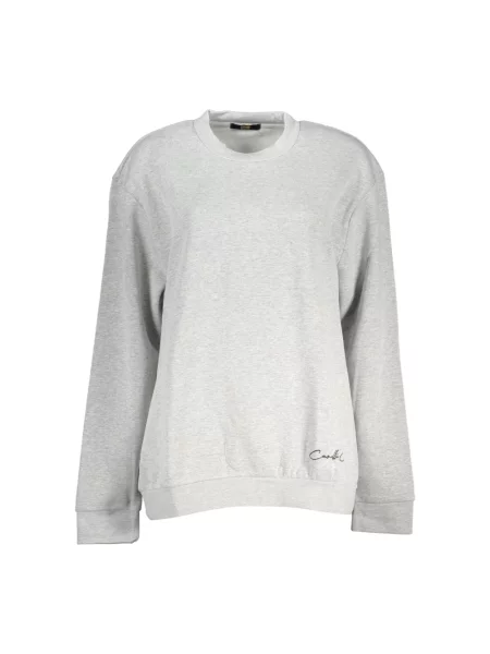 Haftowany polar Cavalli Class z okrągłym dekoltem szary