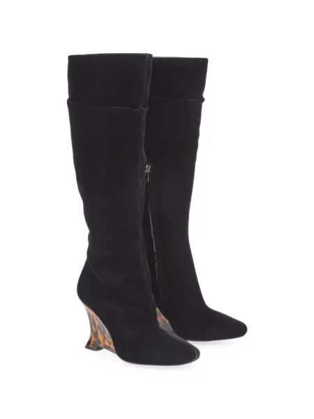 Botine Balmain de catifea cu pană negru