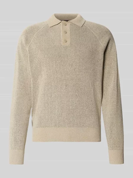 Sweter z dzianiny z kołnierzykiem polo Jake*s Studio Men beżowy
