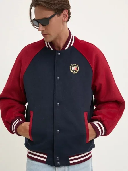 Tommy Jeans Geacă bomber | cu adaos de lână albastru