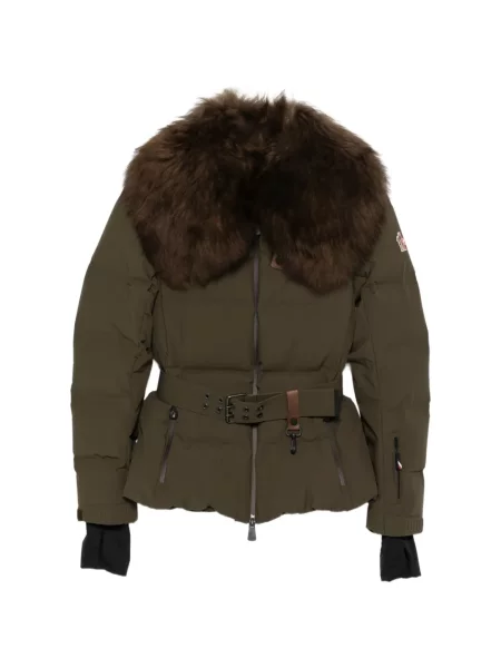 Με κολάρο ζωσμένος μπουφάν Moncler Grenoble με γούνα πράσινο