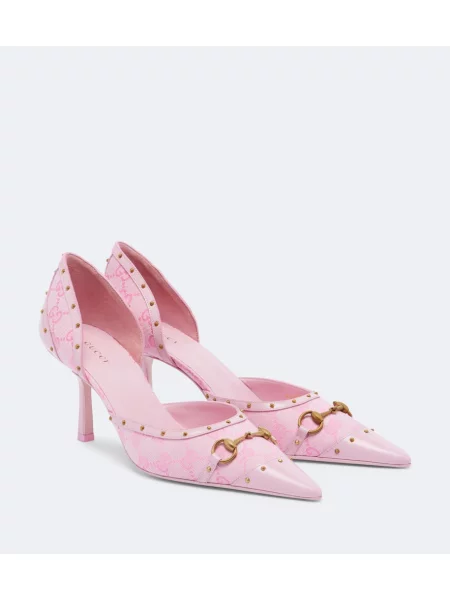 Pantofi cu toc Gucci din canvas roz