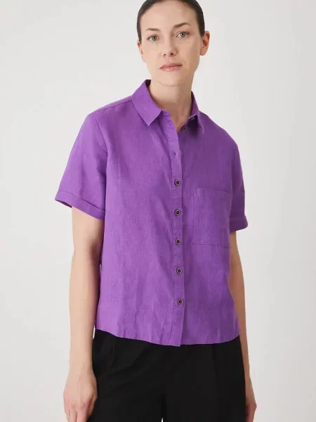 Льняная классическая ошейниковый рубашка Medicine фиолетовая