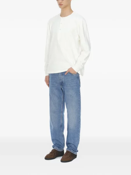 Tricou Studio Nicholson cu guler henley lung alb