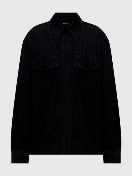 Джинсова куртка в принт Balmain чорна