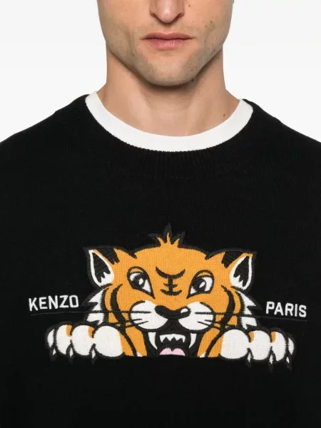 Pulover Kenzo cu broderie cu decolteu rotund cu dungi de tigru negru